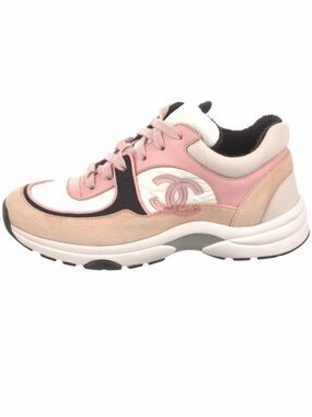 CHANEL Pink, White & Black Leather Runner Sneakers